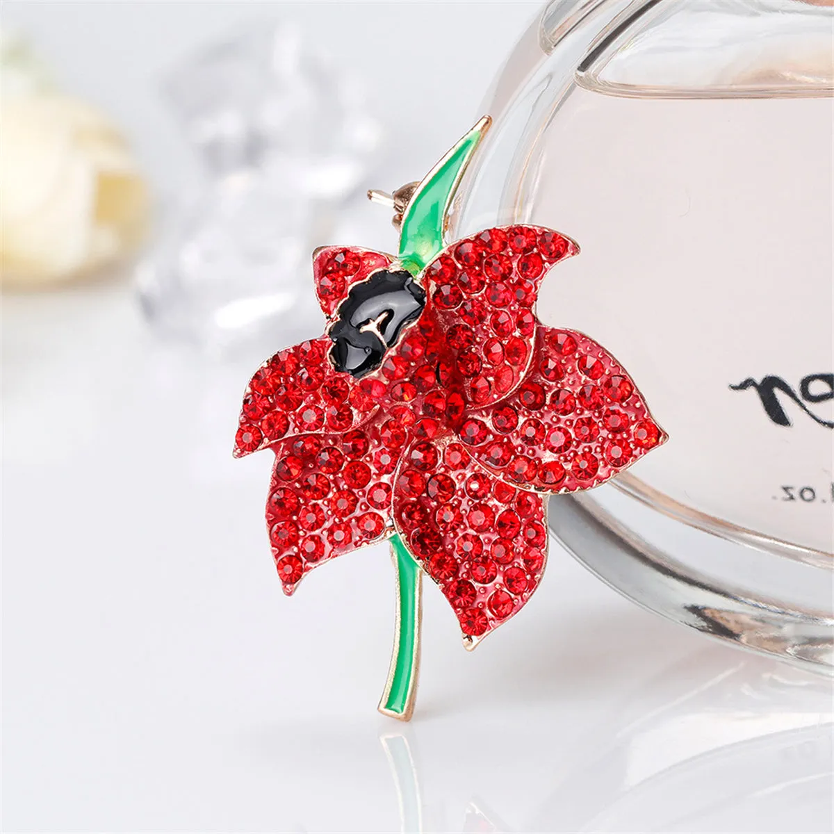 Red Cubic Zirconia & Enamel 18K Gold-Plated Botany Brooch