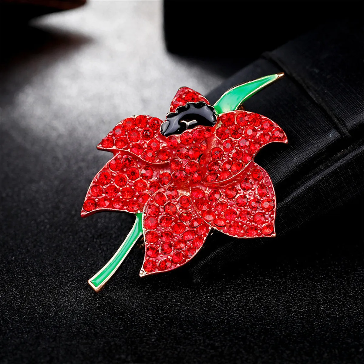 Red Cubic Zirconia & Enamel 18K Gold-Plated Botany Brooch