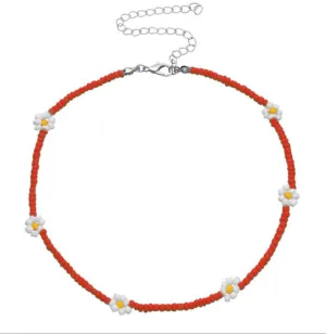 RED FLOWER BEADED necklace