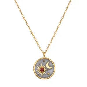 Red Garnet Sun Moon Necklace