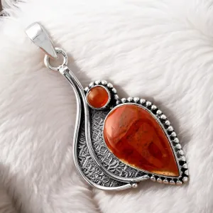 Red Moss Agate & Carnelian Solid 925 Sterling Silver Pendant