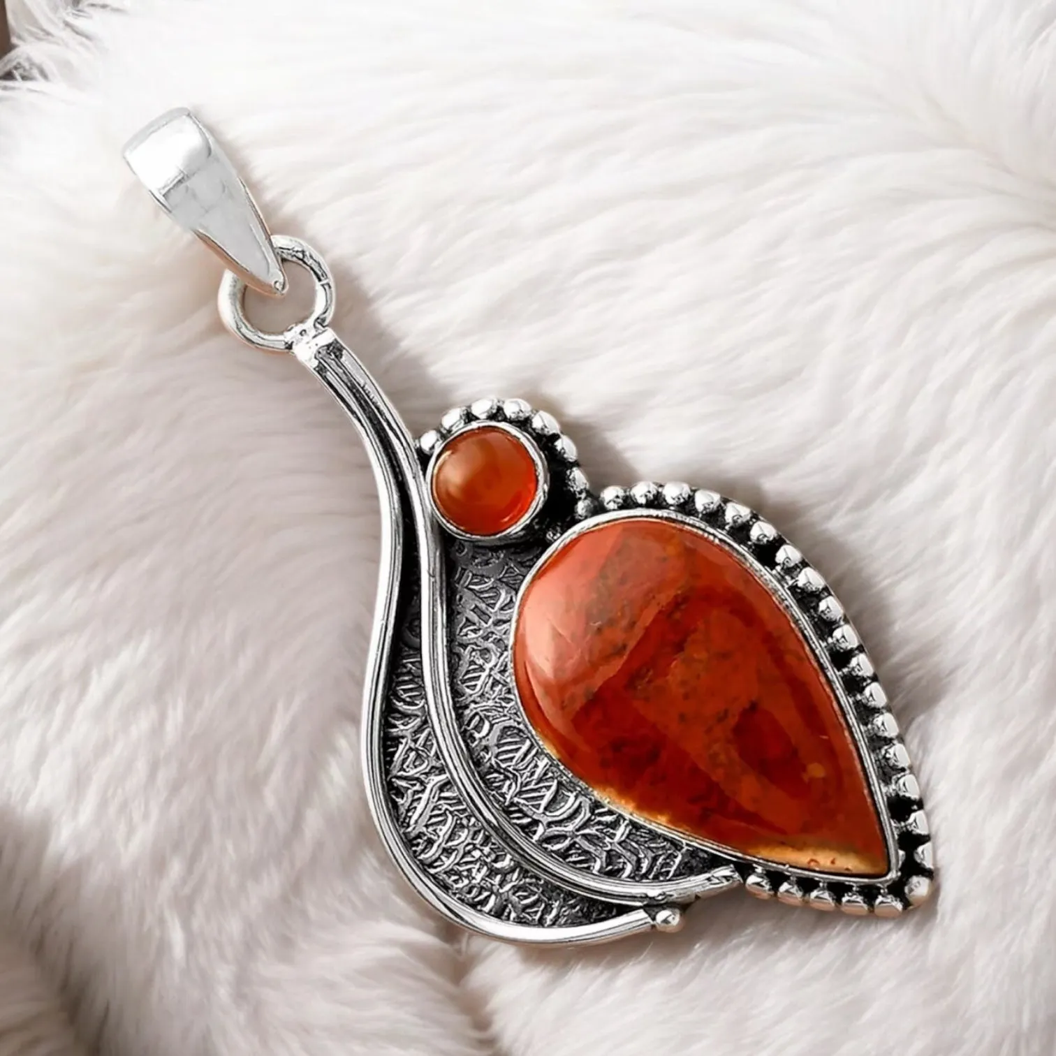Red Moss Agate & Carnelian Solid 925 Sterling Silver Pendant