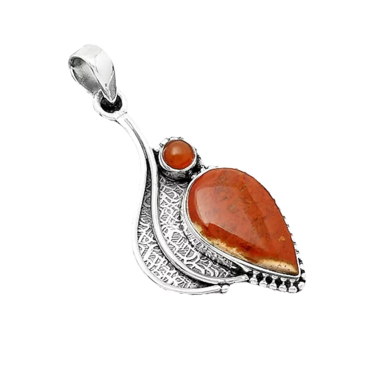 Red Moss Agate & Carnelian Solid 925 Sterling Silver Pendant