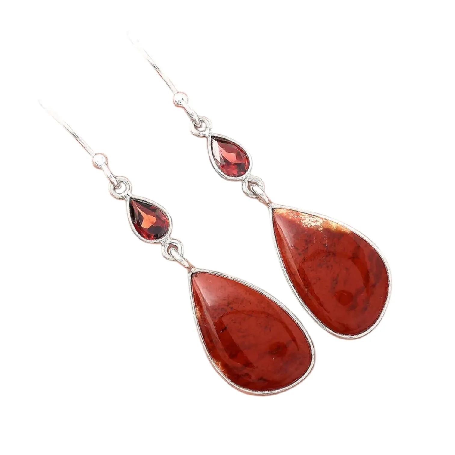 Red Moss Agate & Garnet Solid 925 Sterling Silver Earrings