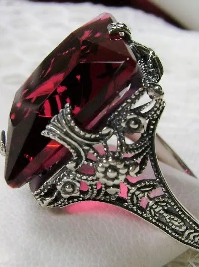 Red Ruby Ring, 12ct Square Gem, Victorian Jewelry #D77