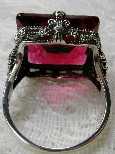 Red Ruby Ring, 12ct Square Gem, Victorian Jewelry #D77