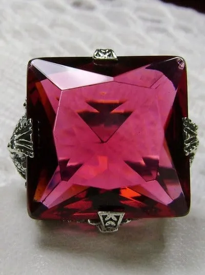 Red Ruby Ring, 12ct Square Gem, Victorian Jewelry #D77