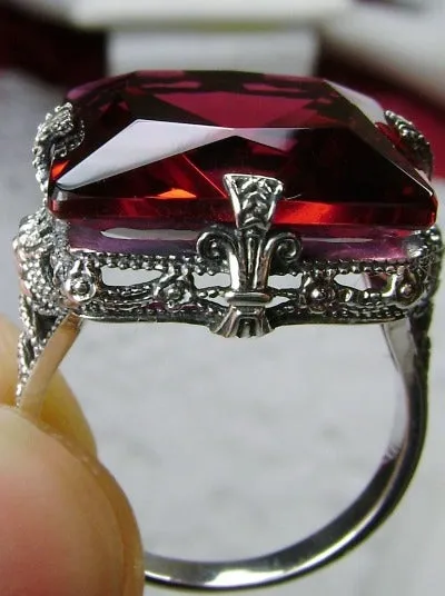 Red Ruby Ring, 12ct Square Gem, Victorian Jewelry #D77
