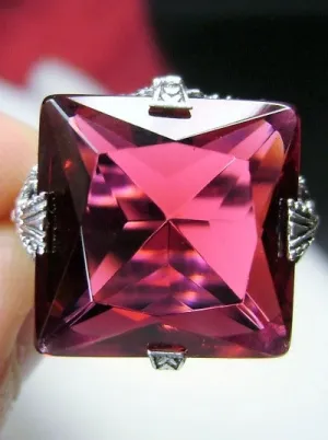 Red Ruby Ring, 12ct Square Gem, Victorian Jewelry #D77