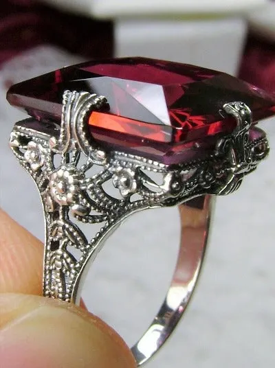 Red Ruby Ring, 12ct Square Gem, Victorian Jewelry #D77