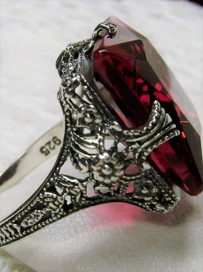 Red Ruby Ring, 12ct Square Gem, Victorian Jewelry #D77
