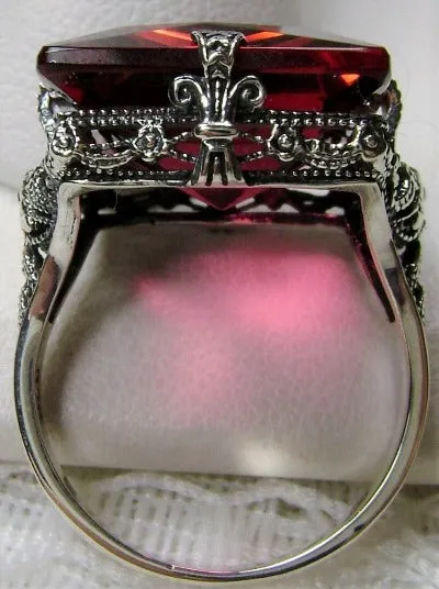 Red Ruby Ring, 12ct Square Gem, Victorian Jewelry #D77