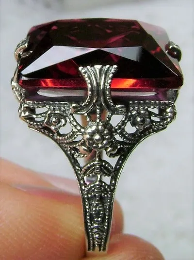 Red Ruby Ring, 12ct Square Gem, Victorian Jewelry #D77