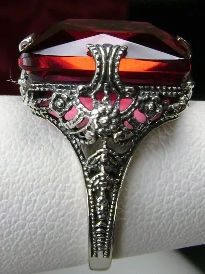 Red Ruby Ring, 12ct Square Gem, Victorian Jewelry #D77