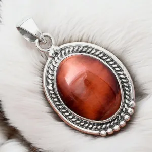 Red Tiger Eye Solid 925 Sterling Silver Pendant