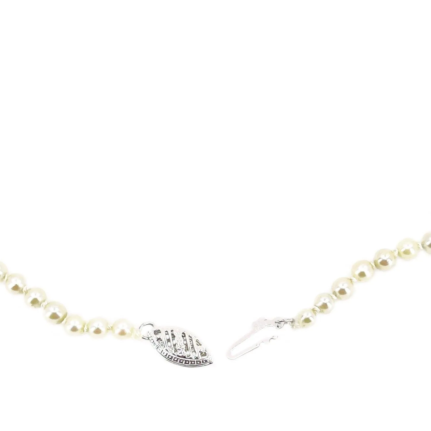 Retro Graduated Japanese Saltwater Cultured Akoya Pearl Filigree Necklace - 14K White Gold 20.25 Inch