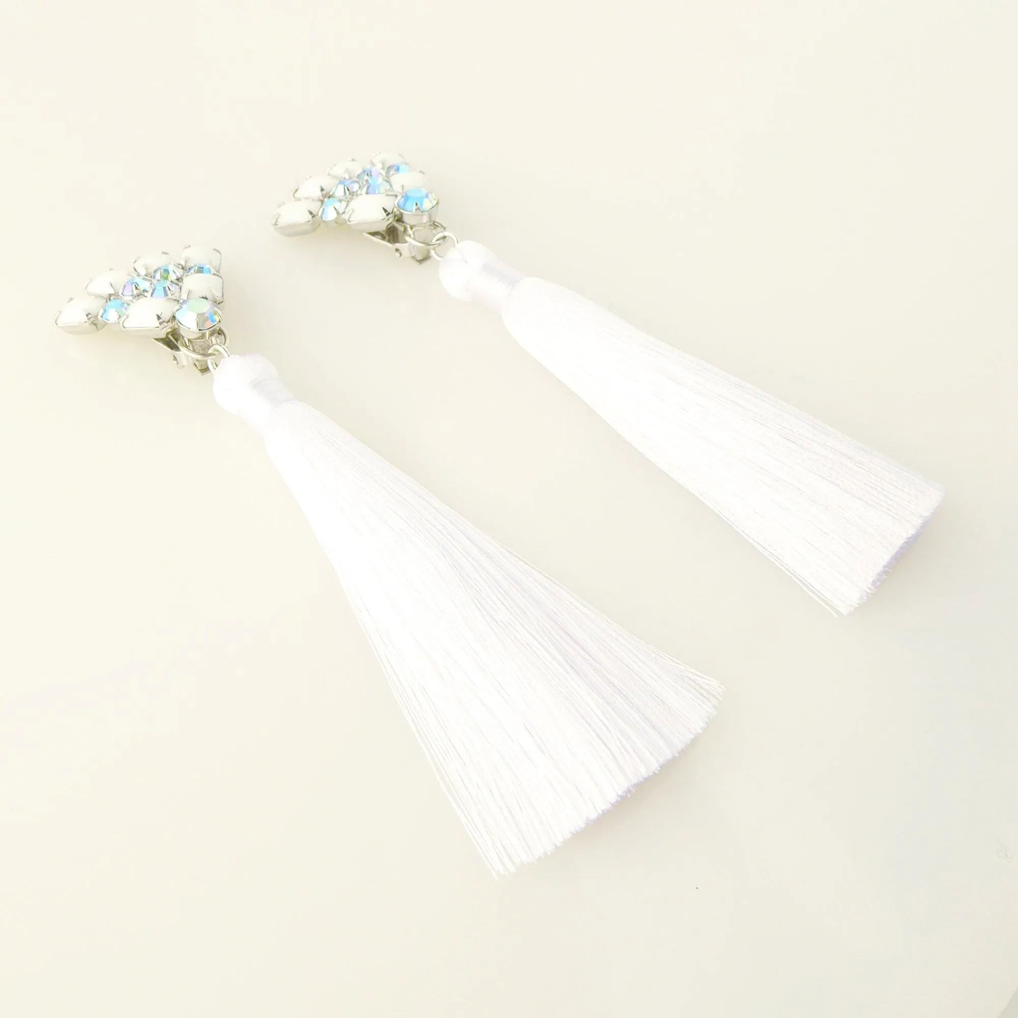 Rhinestone fan and silk tassel earrings