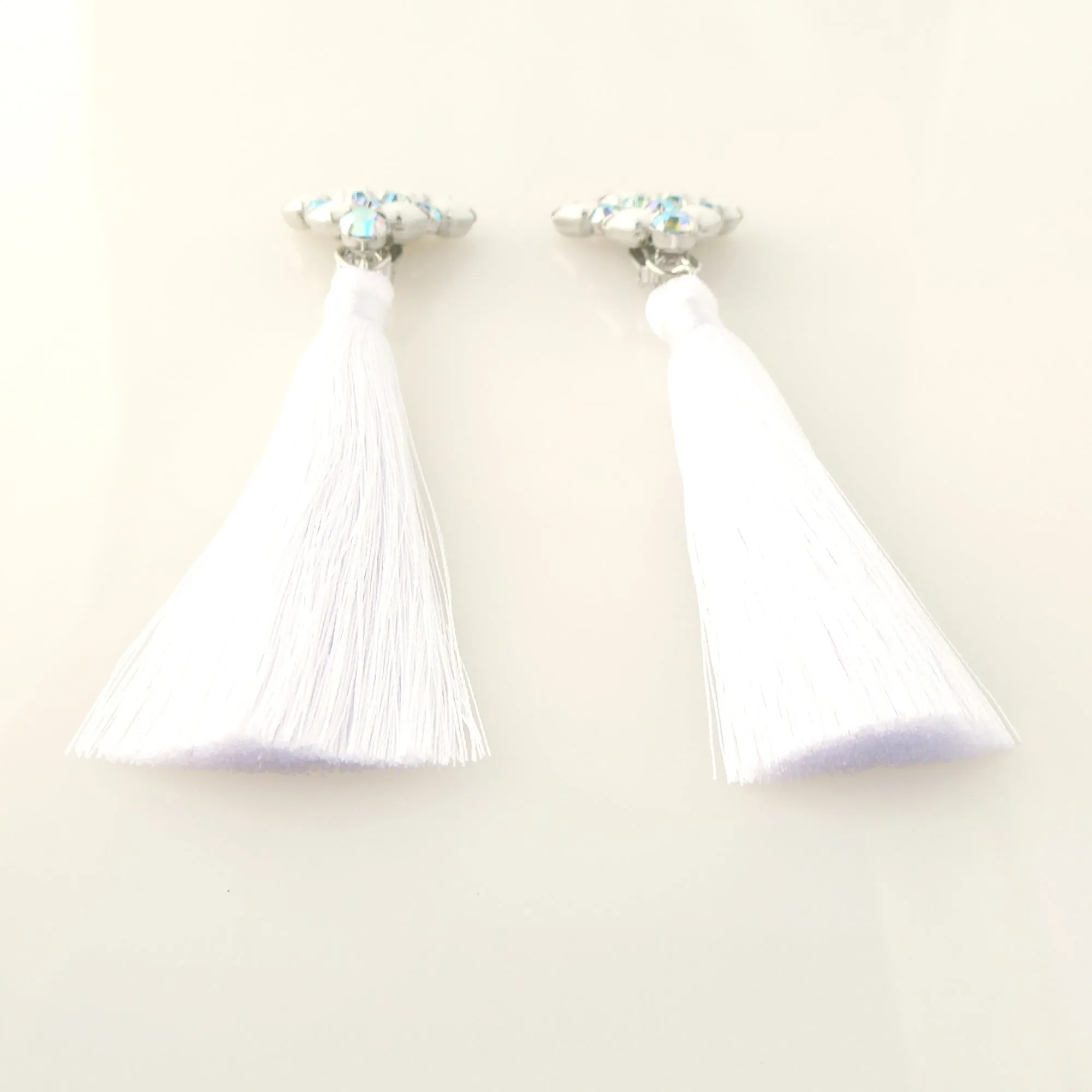 Rhinestone fan and silk tassel earrings