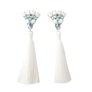 Rhinestone fan and silk tassel earrings
