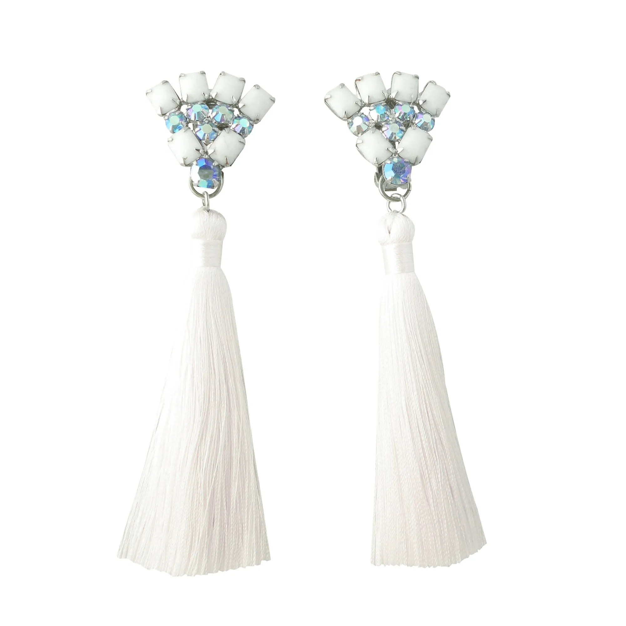 Rhinestone fan and silk tassel earrings