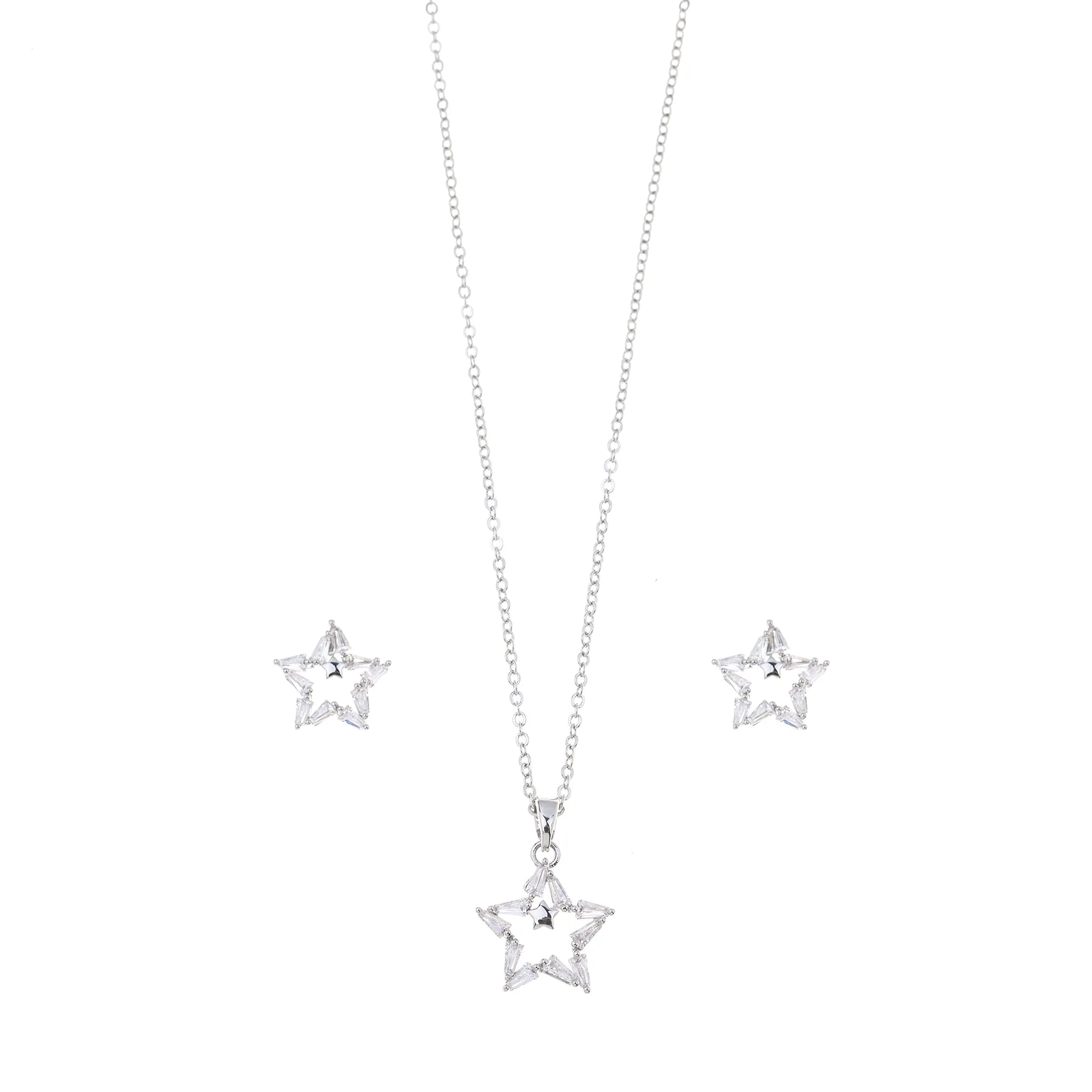 Rhodium Plated Cubic zirconia Necklace and Earring Set S288