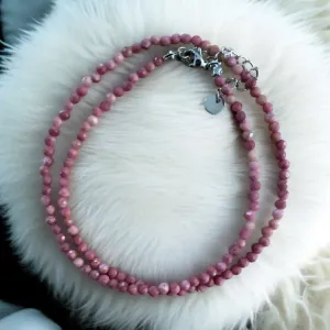 Rhodochrosite 3 mm beaded Necklace