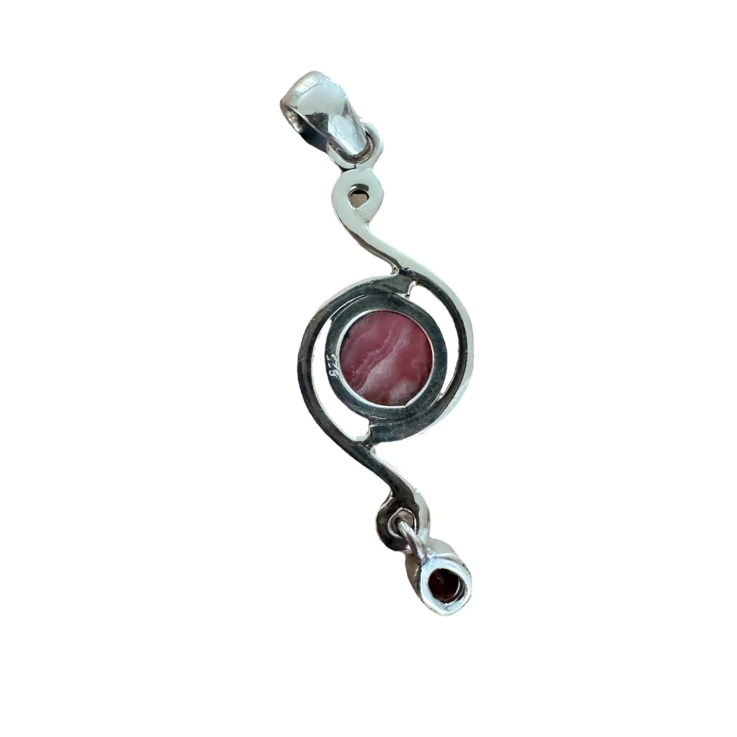 Rhodochrosite & Garnet Solid 925 Sterling Silver Pendant