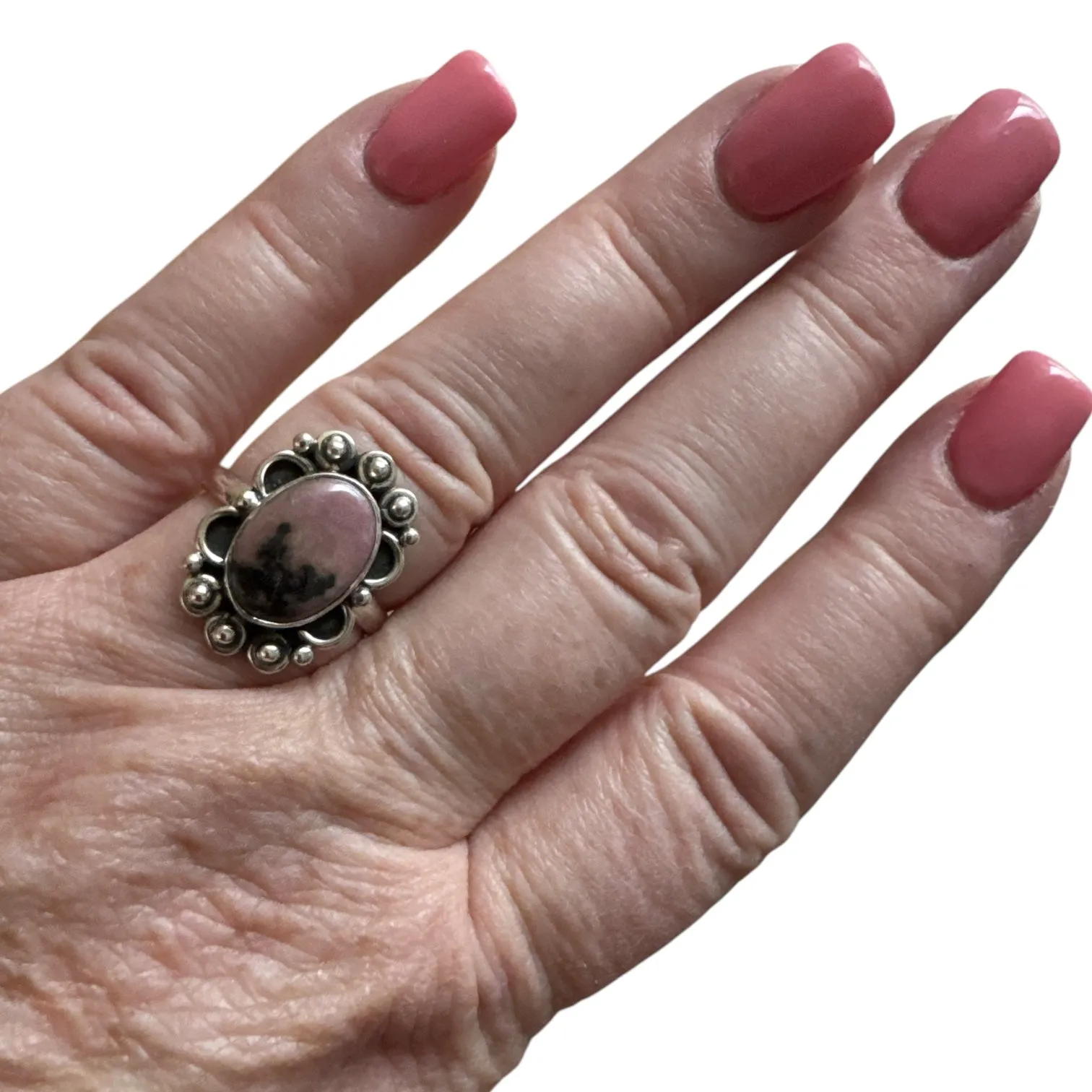 Rhodonite Solid 925 Sterling Silver Ring 7