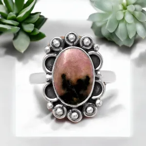 Rhodonite Solid 925 Sterling Silver Ring 7