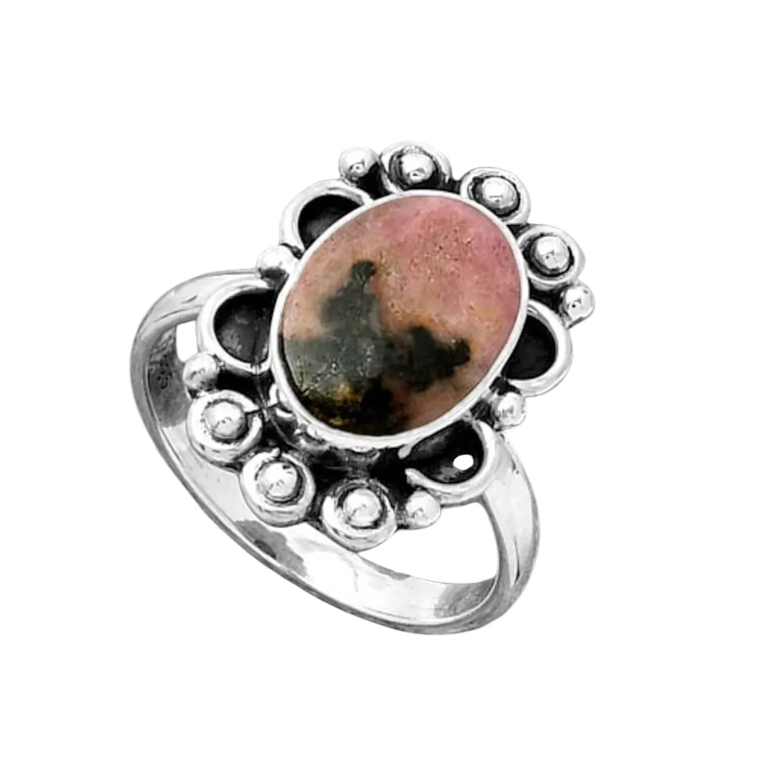 Rhodonite Solid 925 Sterling Silver Ring 7