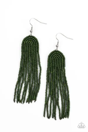 Right as RAINBOW - Green - Seed Bead Tassel Paparazzi Fishhook Earrings