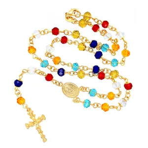 ROSARY NECKLACE with Multicolored Crystal Beads Crucifix and Divine Child Medal - Rosario