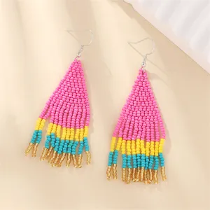 Rose & Teal Howlite Tassel Drop Earrings