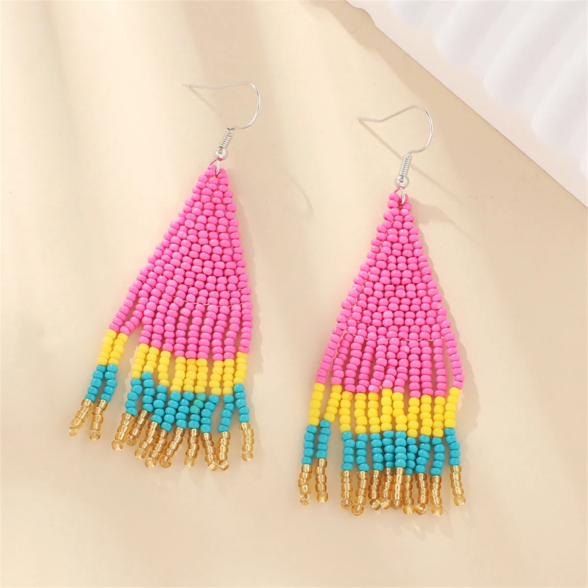 Rose & Teal Howlite Tassel Drop Earrings