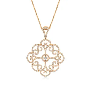 Rose Gold Filigree Diamond Pave Pendant - 1.49 Carat