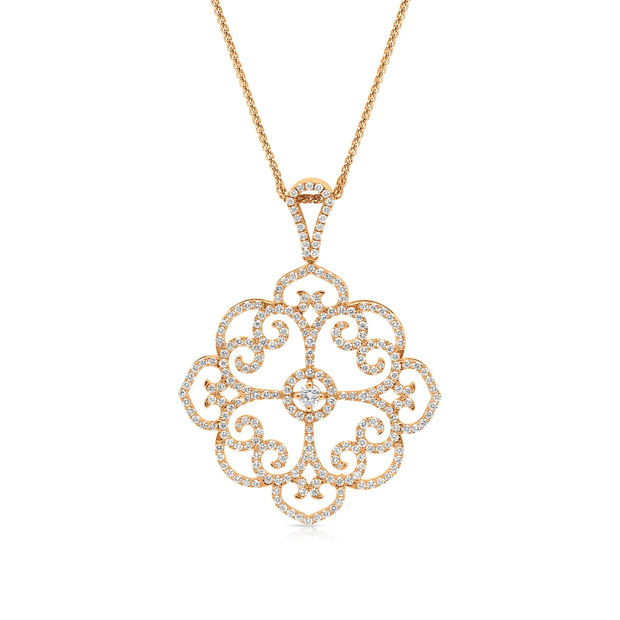 Rose Gold Filigree Diamond Pave Pendant - 1.49 Carat