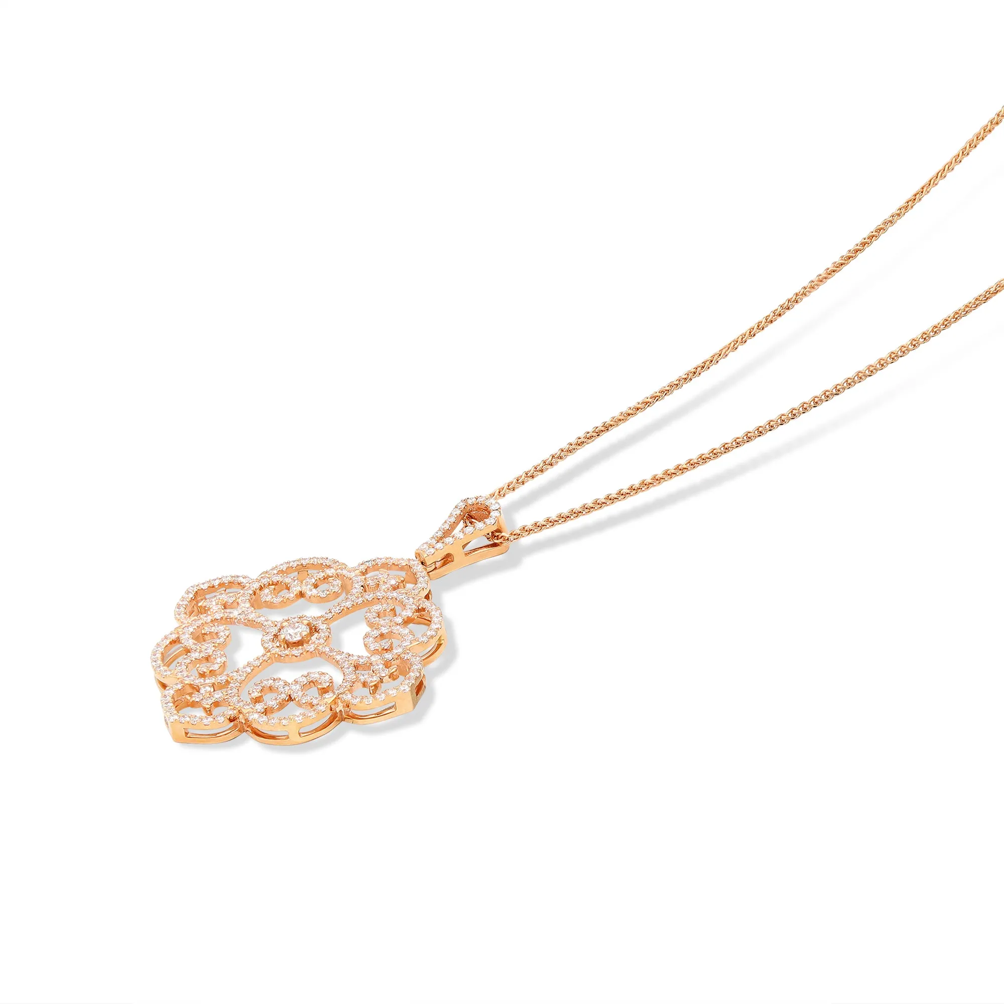 Rose Gold Filigree Diamond Pave Pendant - 1.49 Carat