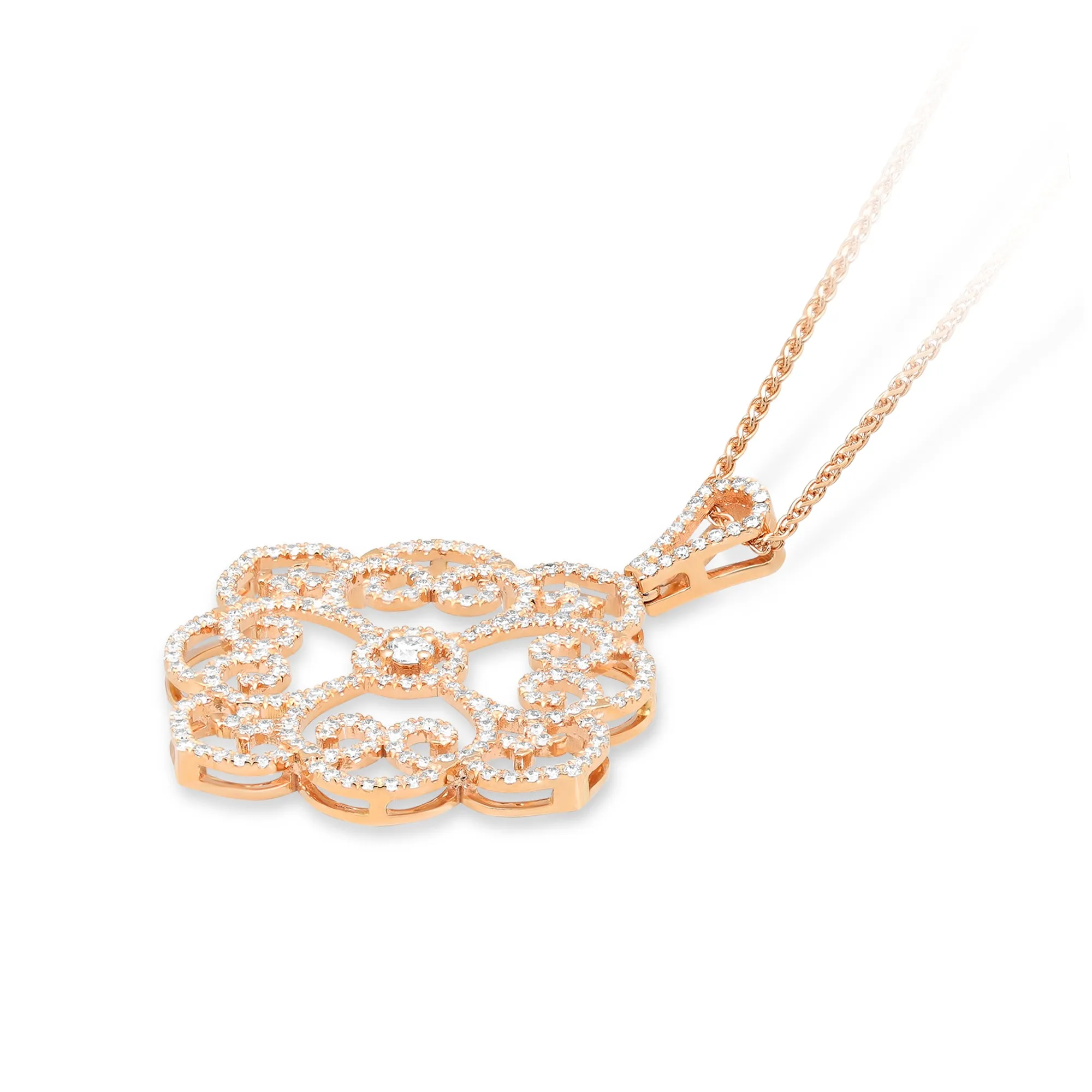 Rose Gold Filigree Diamond Pave Pendant - 1.49 Carat