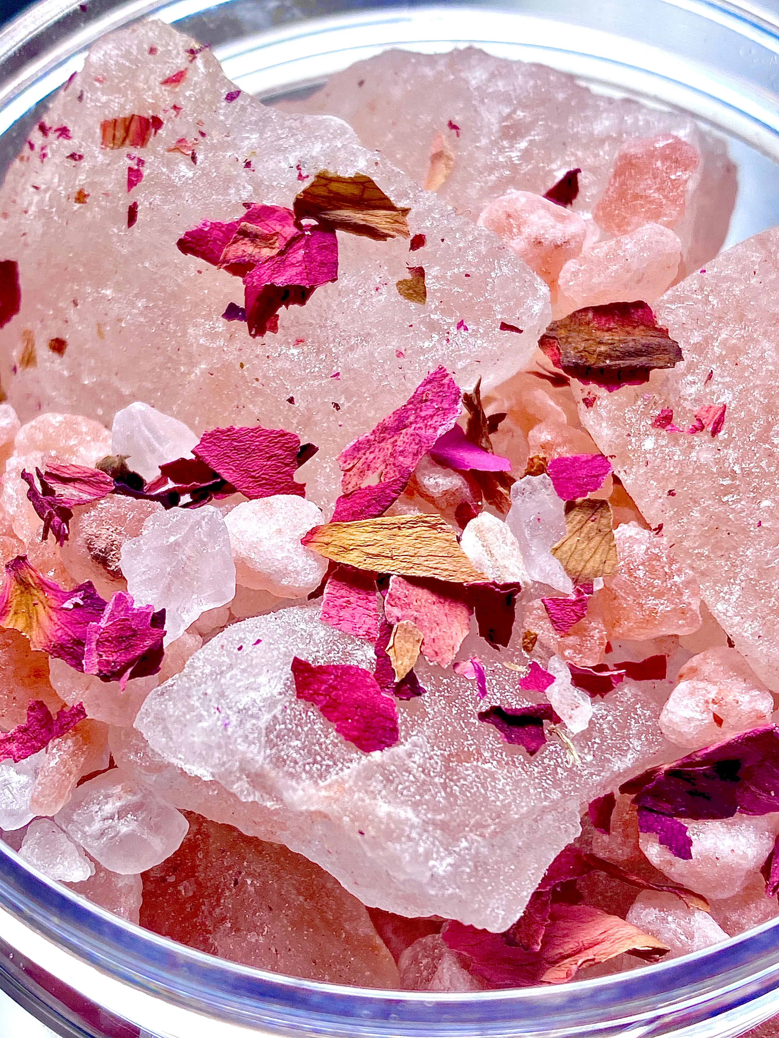ROSE QUARTZ 8 oz - Himalayan Salt Bath Crystals and Rose Petal Bath Soak - Posh Goth