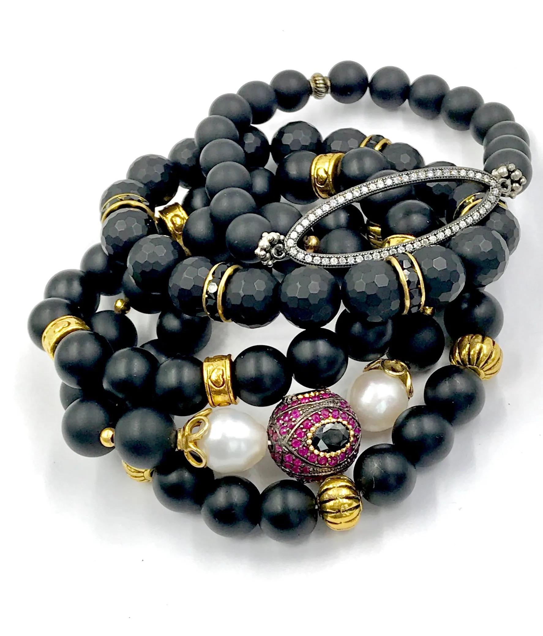 Ruby and Black Onyx Stretch Layering Bracelet