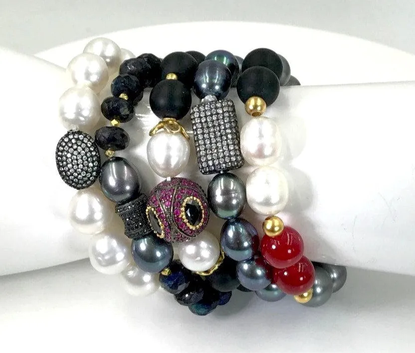 Ruby and Black Onyx Stretch Layering Bracelet