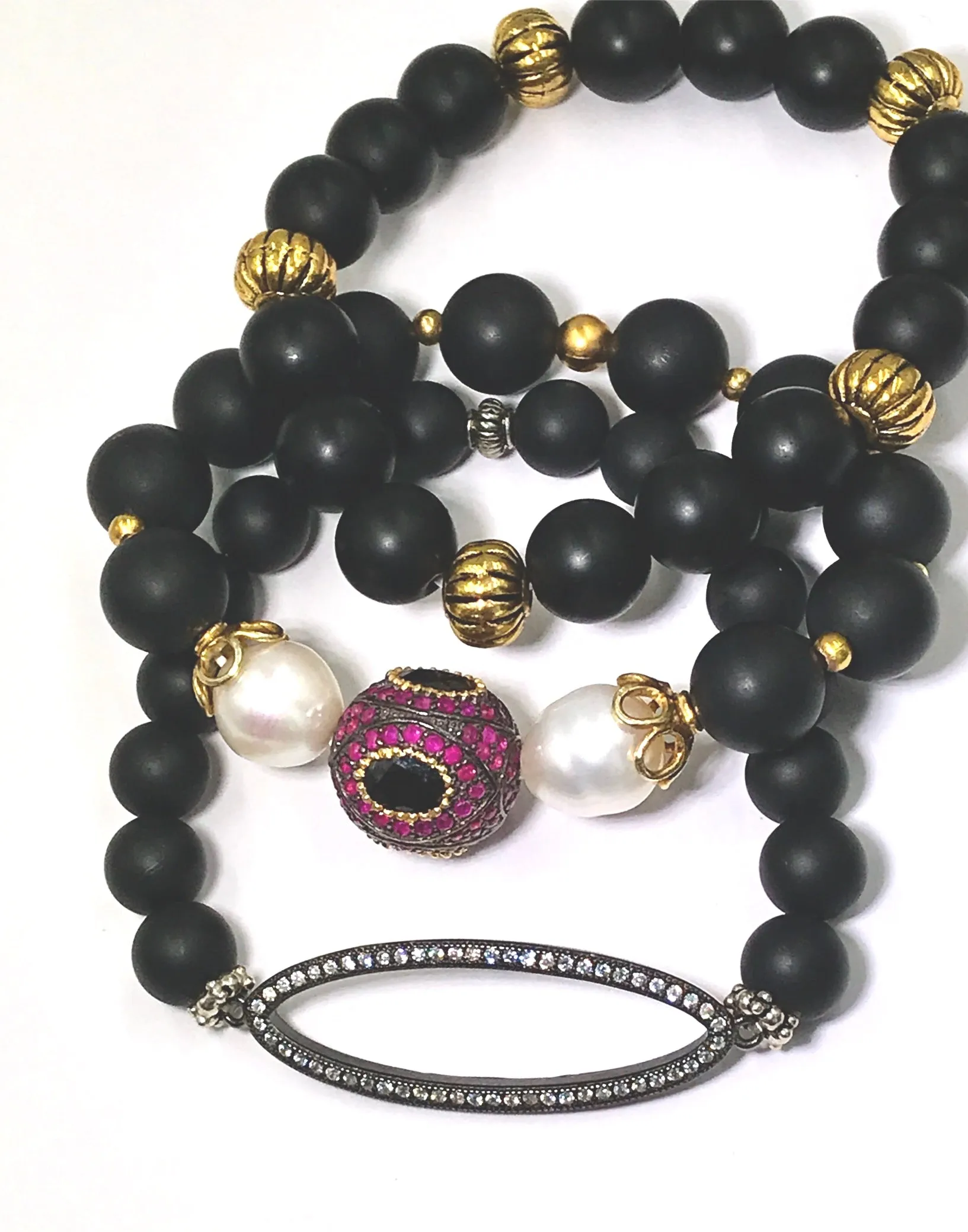 Ruby and Black Onyx Stretch Layering Bracelet