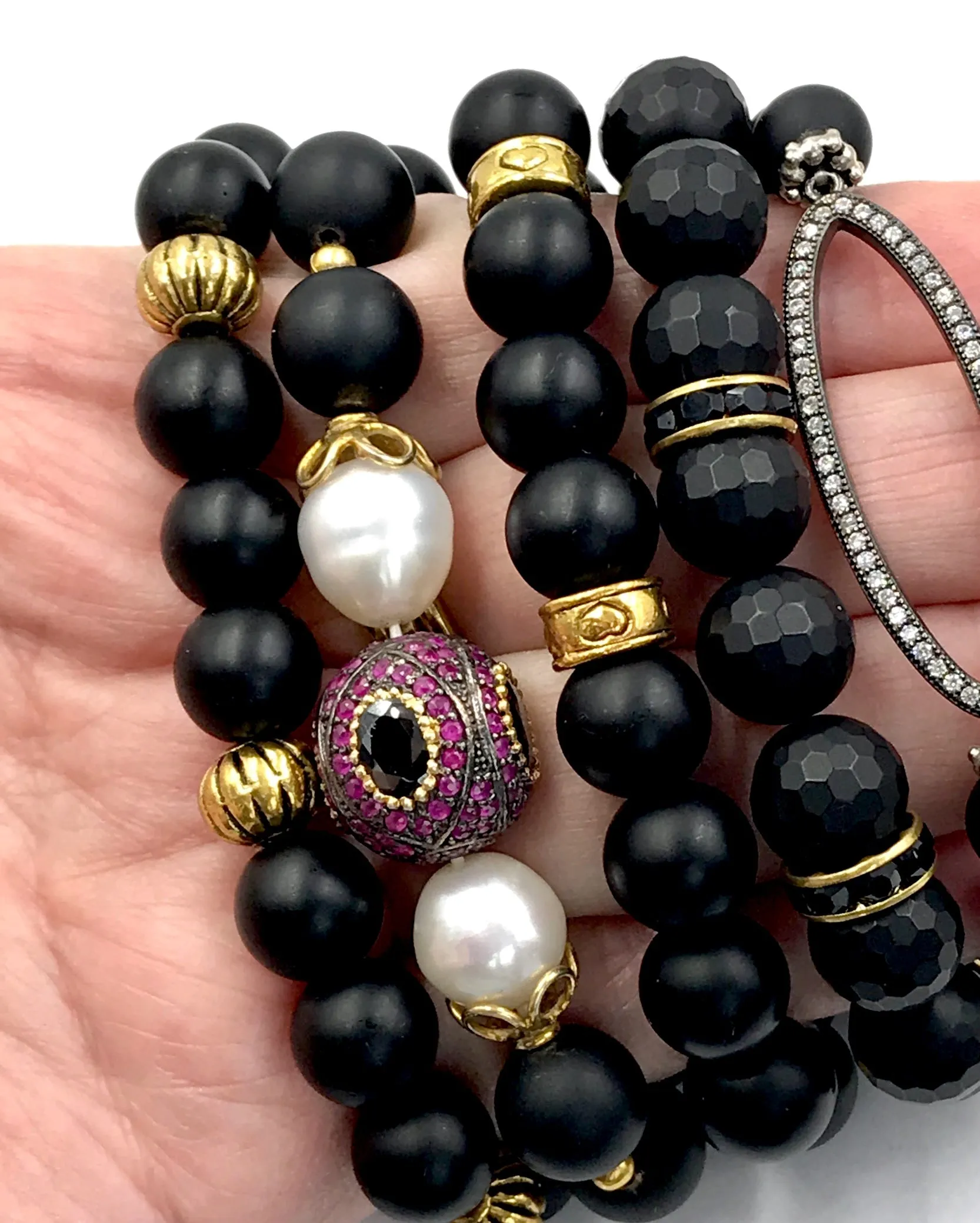 Ruby and Black Onyx Stretch Layering Bracelet