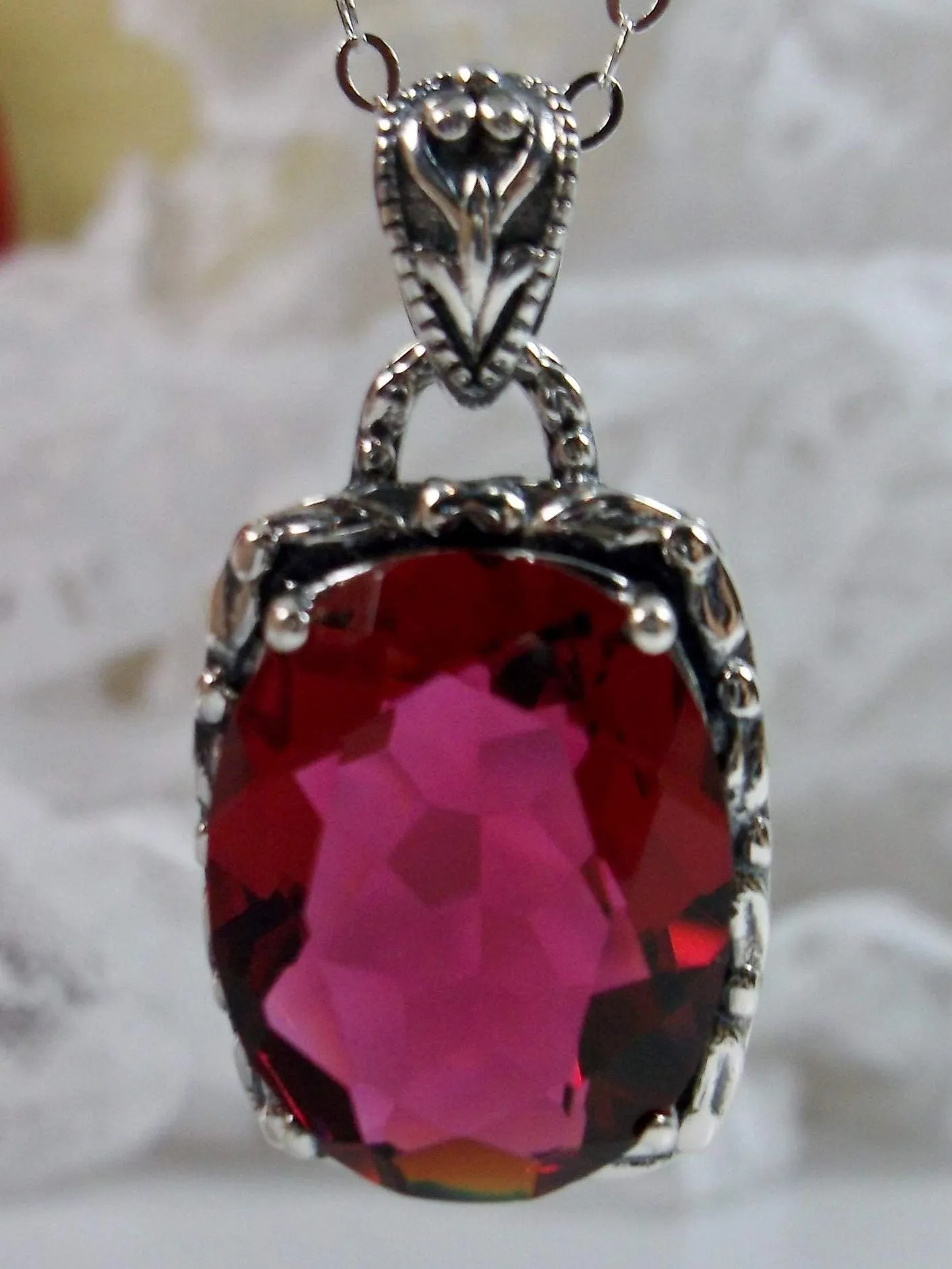 Ruby Pendant, Art Nouveau Necklace #P120