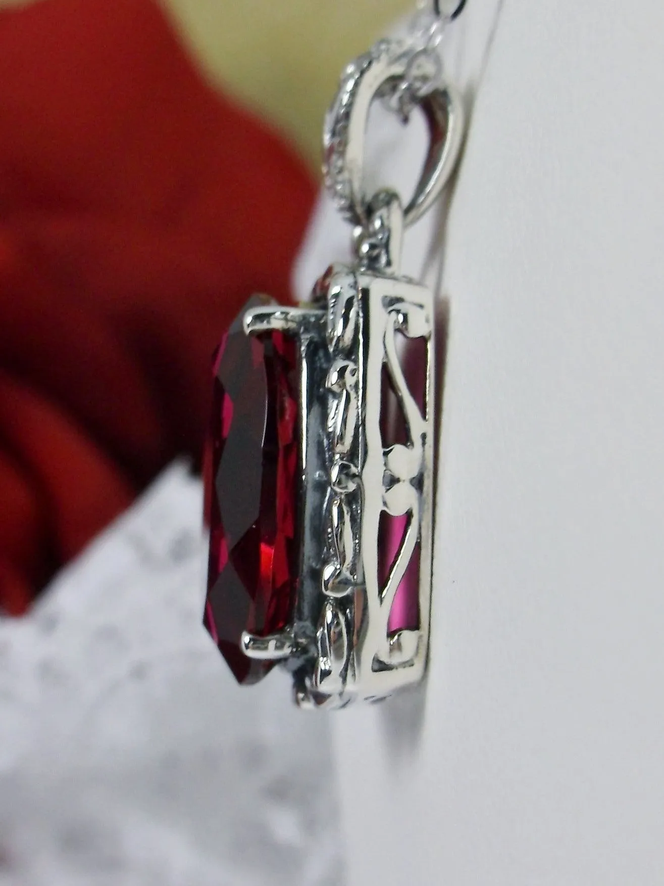 Ruby Pendant, Art Nouveau Necklace #P120