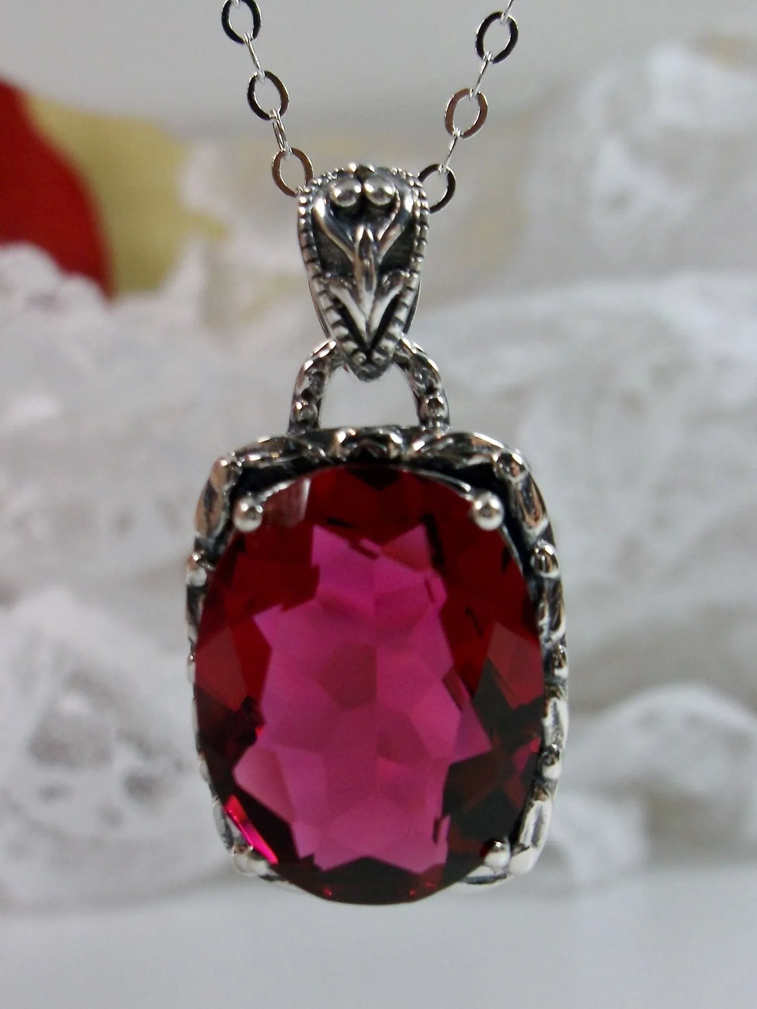 Ruby Pendant, Art Nouveau Necklace #P120