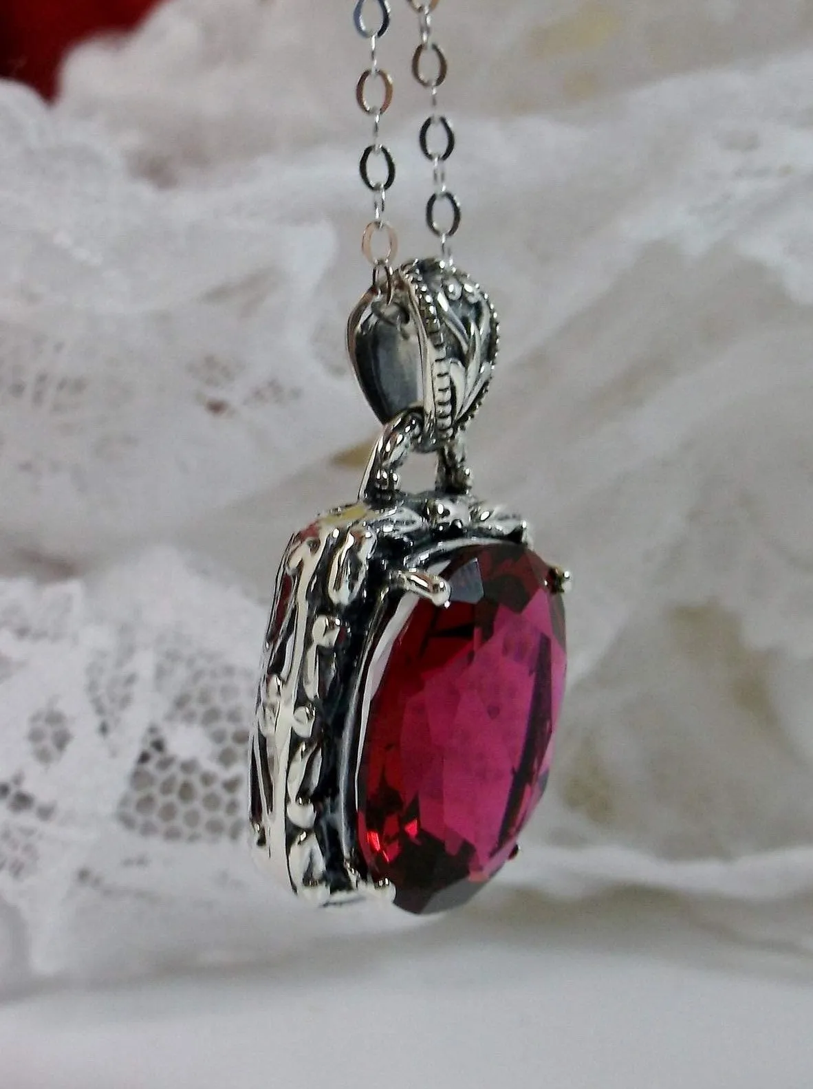 Ruby Pendant, Art Nouveau Necklace #P120