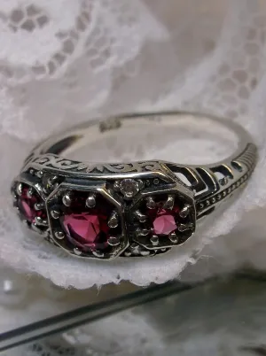 Ruby Ring Trinity Art Deco Sterling Silver #D161