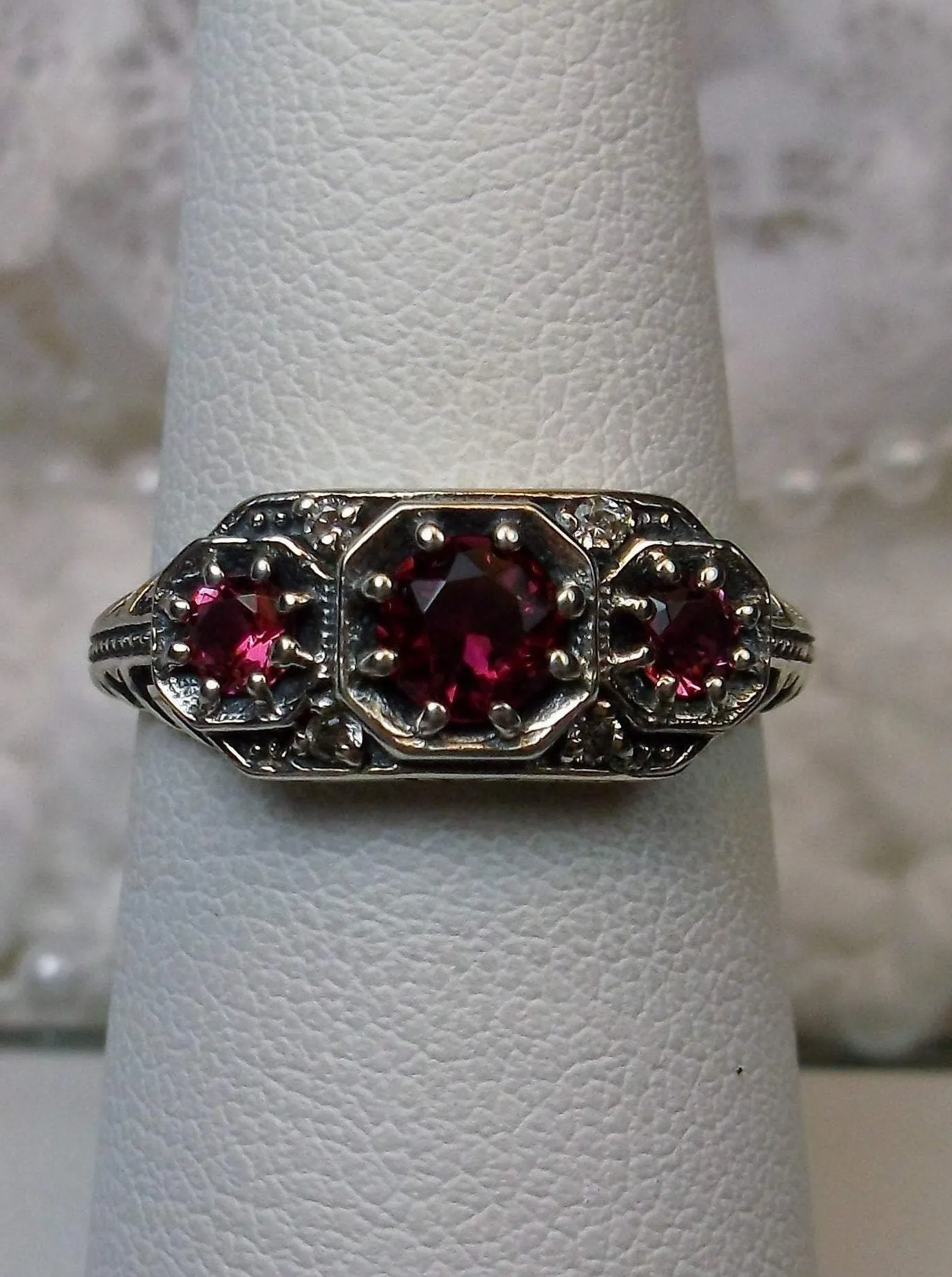 Ruby Ring Trinity Art Deco Sterling Silver #D161