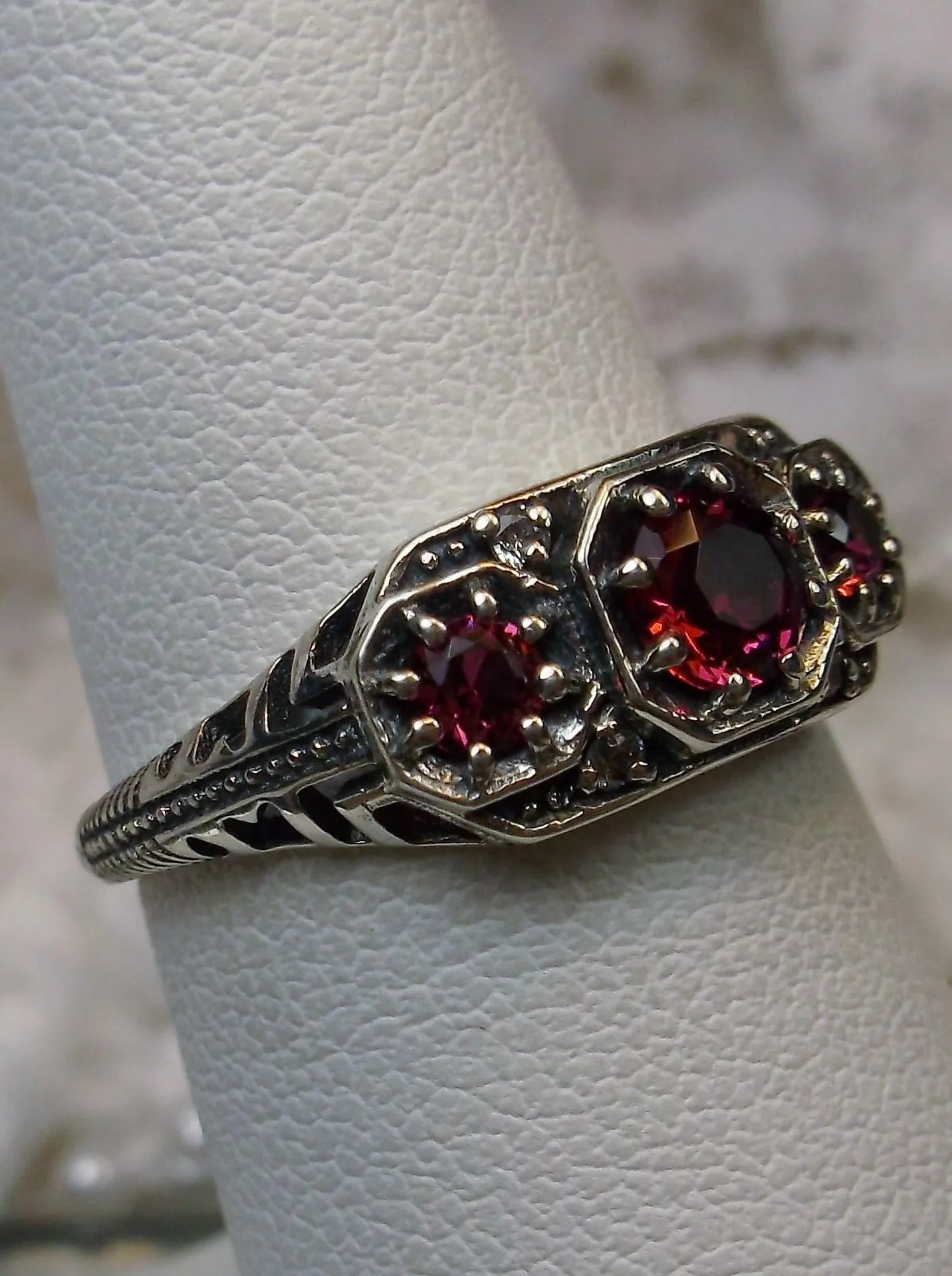 Ruby Ring Trinity Art Deco Sterling Silver #D161